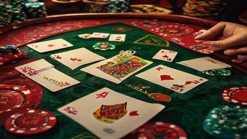 Bàn Poker Texas Hold'em với năm lá bài chung và hai lá bài riêng