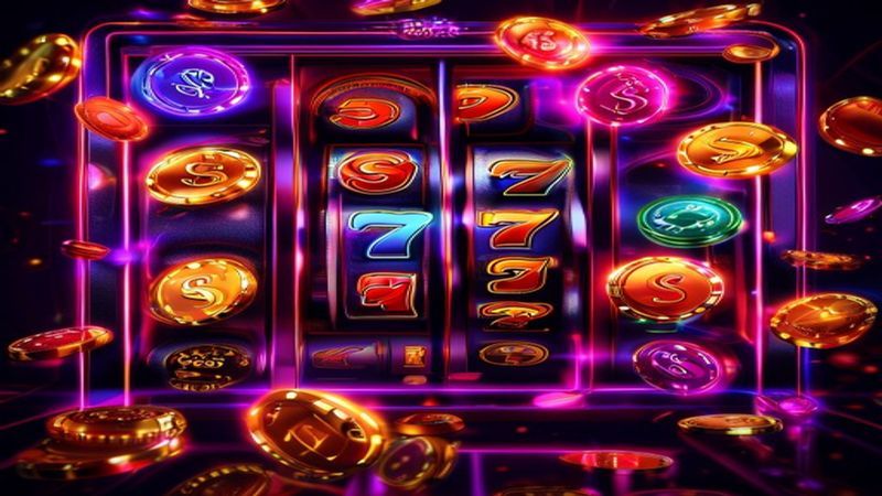 Giao diện slot với các biểu tượng và vòng quay miễn phí